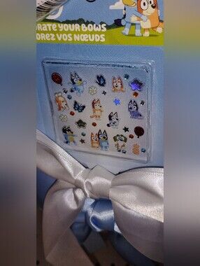 Kids' Bluey Light Blue & White Satin hairbows with Stickers